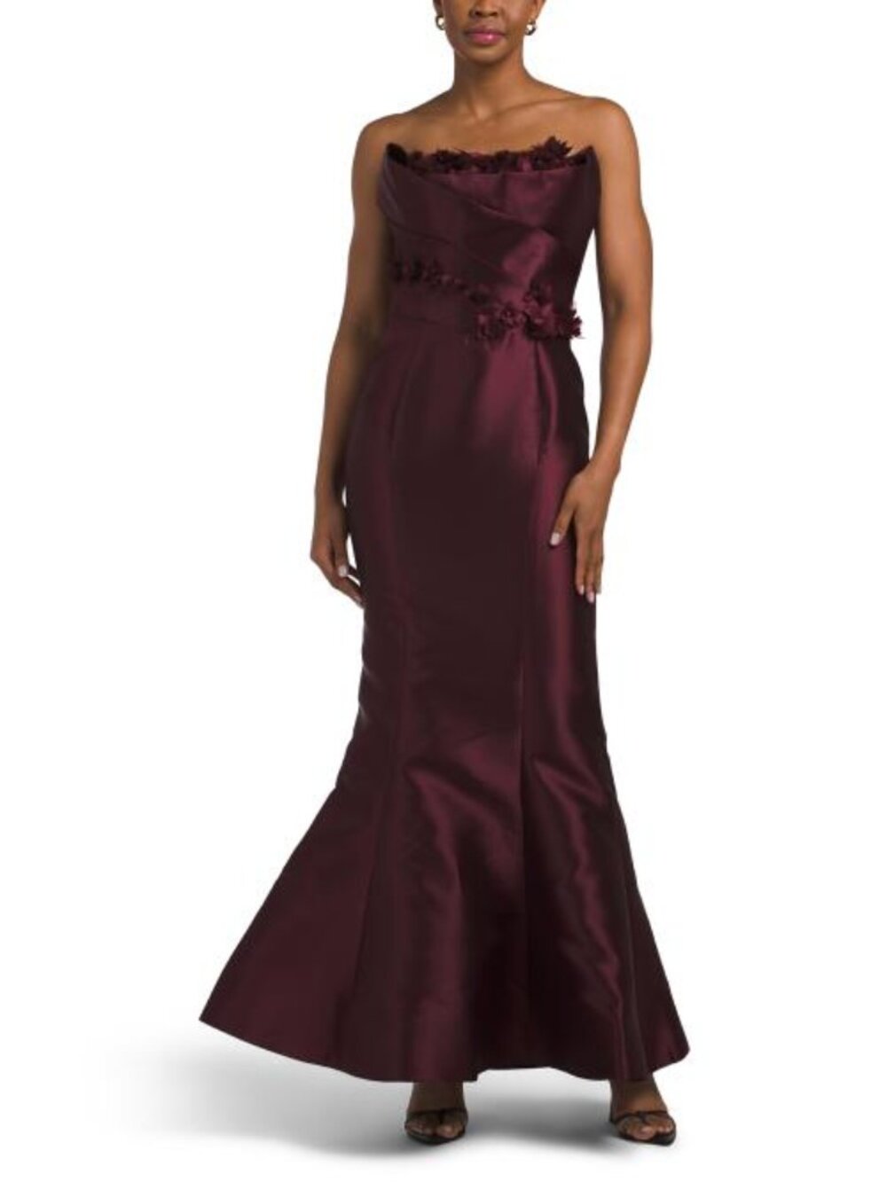 TERANI COUTURE Strapless 3d Floral Mikado Gown